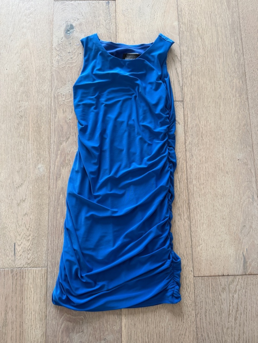 Un Deux Trois Royal Blue Sleeveless Ruched Midi Dress